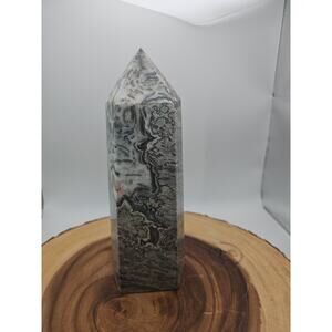 3.69LB 1Pcs Natural Gray Crazy Lace Jasper Crystal Point Tower Healing